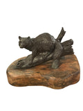 Bronze fox sculpture on wood base signed Lowell Davis