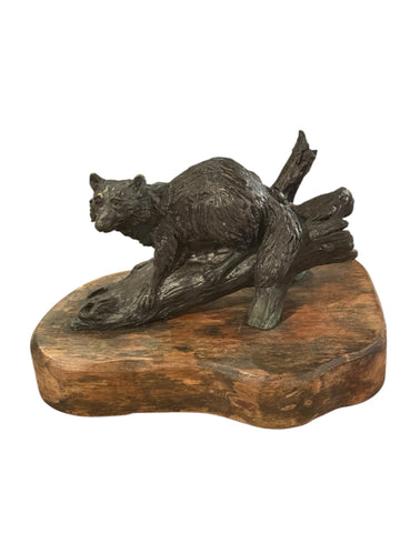 Bronze fox sculpture on wood base signed Lowell Davis