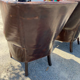 Pair of Restoration Hardware leather tufted highback arm chairs with ottoman