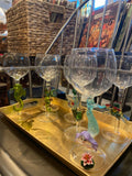 set of 7 hand blown nature themed wine glasses