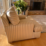 Two tone striped beige upholstered club chair