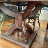 square rustic dining table with center pedestal