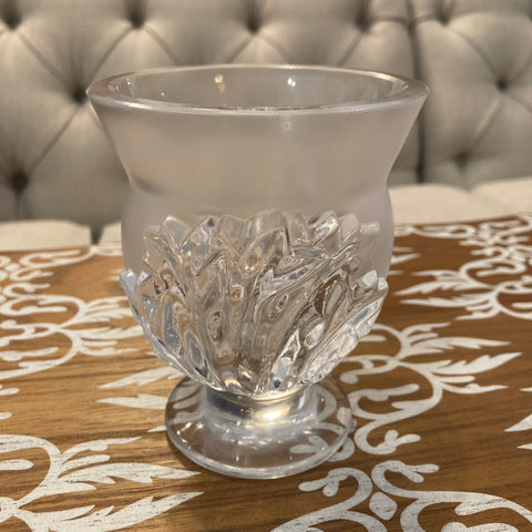 Lalique crystal leaf motif vase