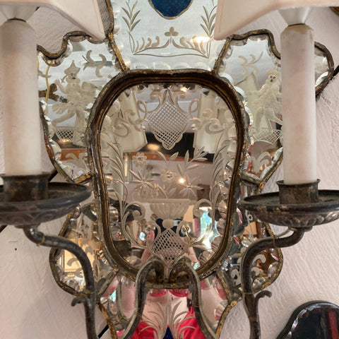 SCONCEs PAIR Antique Venetian mirrored glass