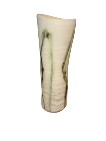 Ceramic White Vase with Green lines