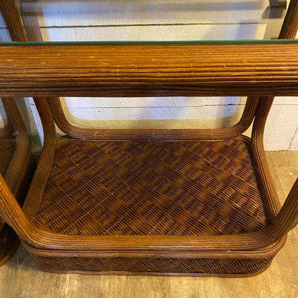 pair of rattan side tables