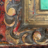 Painting of Brooklyn park scene with ornate frame signed Reid Christman