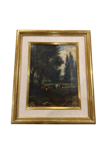 Oil painting with cows signed F. Earl