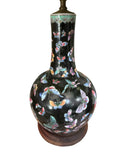 pair of Chinese Porcelain Butterfly Lamps With Black Shades