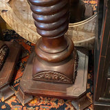 Pair of Carved Wood Spiral Pedestals with Carved Heads on Apron