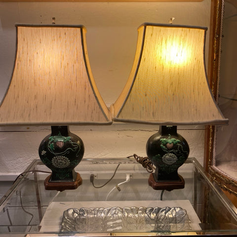 Pair of Chinese black Ground floral lamps