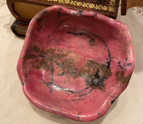 Chinese jasper stone bowl dark pink with black