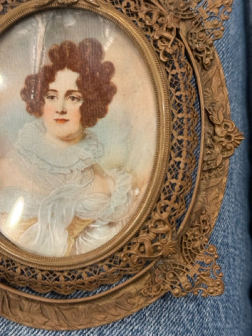 Handpainted Portrait Miniature Of Woman In Lace Collar