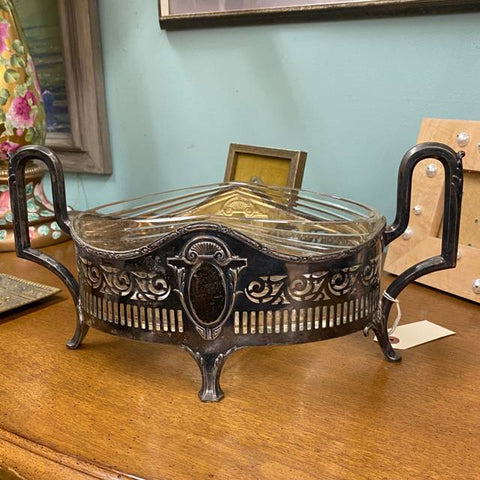 German Sterling Centerpiece Bowl with Glass Insert, Signed WTB