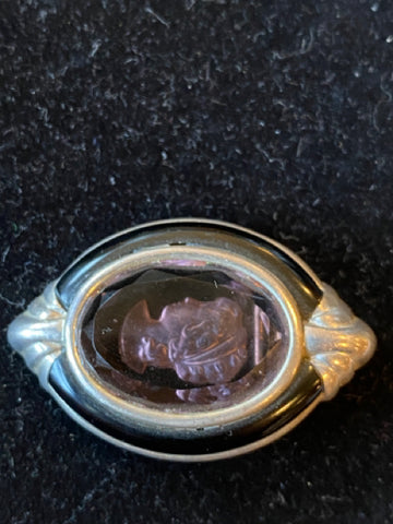 sterling art deco intaglio pendant / brooch