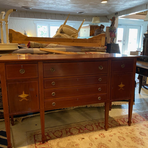 Intricate Inlaid Sideboard with Six Drawers and Two Cabinets