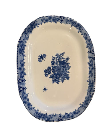 blue and white platter