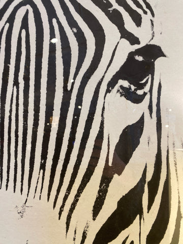 Large zebra silk screen in plexiglass case frame
