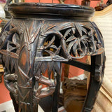 PEDESTAL stand Asian ornate carved wood marble top