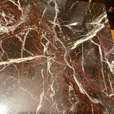 Pair of red Asian end tables with marbe tops (AS IS on marble top cracked)