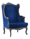 GP blue velvet smoke wing back chair by Maarten Baas