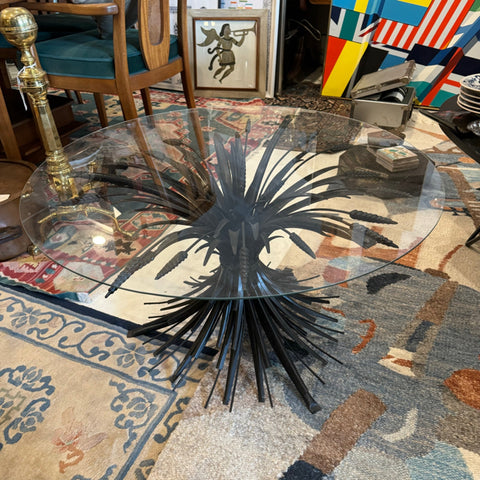 glass top table with wheat stalk base