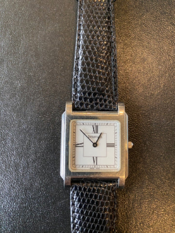 Tiffany square face watch with black strap