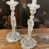 frosted glass figural candle sticks