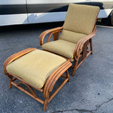 Mid century rattan and bamboo lounge chair and ottoman