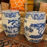 Pair of Asian blue and white garden stools
