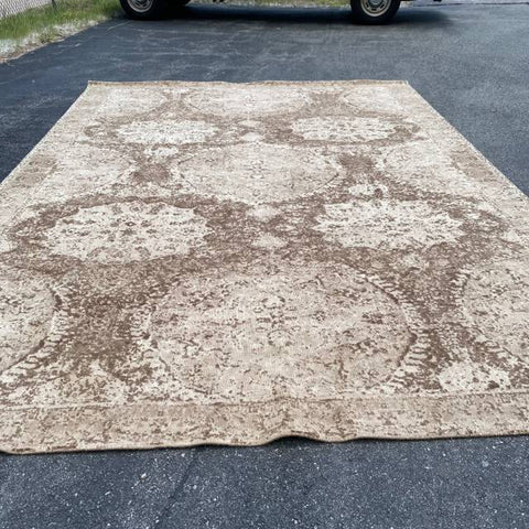 Pottery Barn Kaleen Wool Knotted Rug, Brown Cream Geomtric Melange 10' x 14'