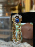 Vintage 14K yellow gold cabochon sapphire and diamond accent dangling EARRINGS