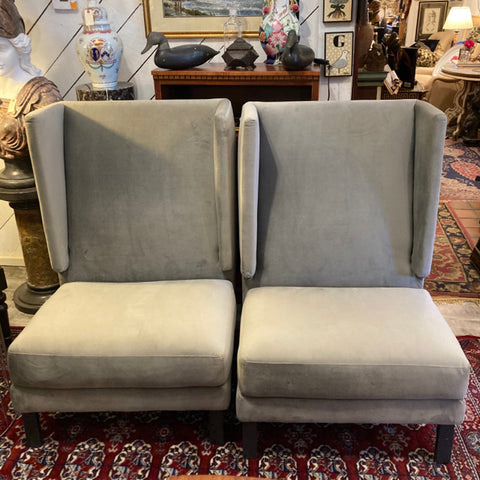 Pair of Grey Calvin Klein Suede Wingback Chairs
