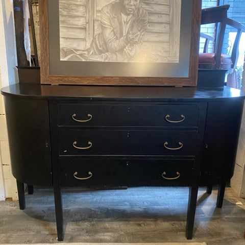 Black bowfront sideboard with three drawers and two side curved doors