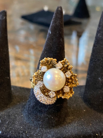 18k pearl and diamond ring