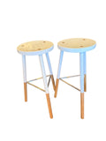 set of 4 white and light wood bar stools