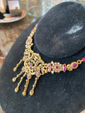 22K gold necklace set with diamonds and rubies 40g