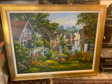 oil painting of houses and harbor on Marthas Vineyard by Gary Shepard