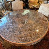 carved Indian teak table with glass top