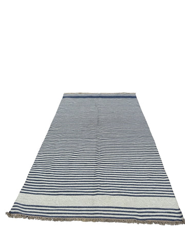 Woven Blue and White Striped Rug