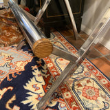 pair of chrome and yellow counter stools