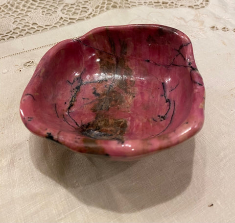 Chinese jasper stone bowl dark pink with black