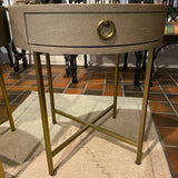 Pair of Restoration Hardware shagreen end tables with brass finish