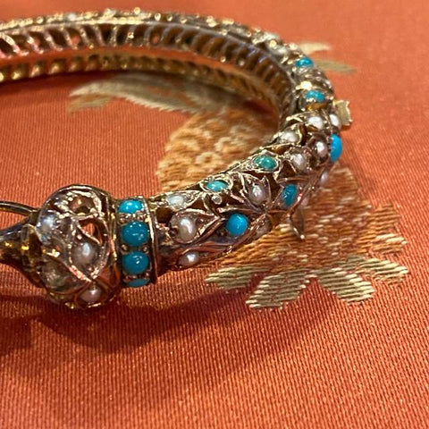 14k Indian Bracelet with Turquoise Stones, as is