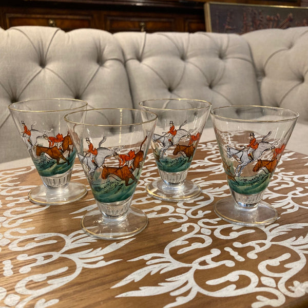 set of 4 fox hunting glasses