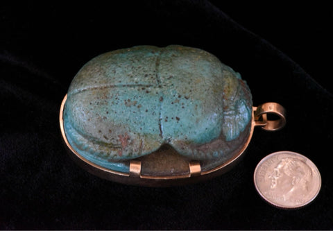 18k huge turquoise scarab ancient Egyptian revival relic