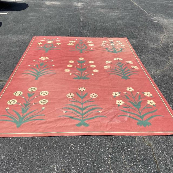 9' x 11'8" Faded Red Floral Patterned Rug