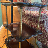 3 tier brass and wood side table