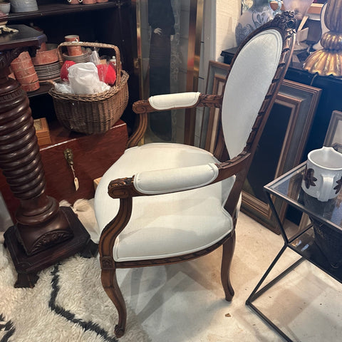 French open arm chair with white upholstery