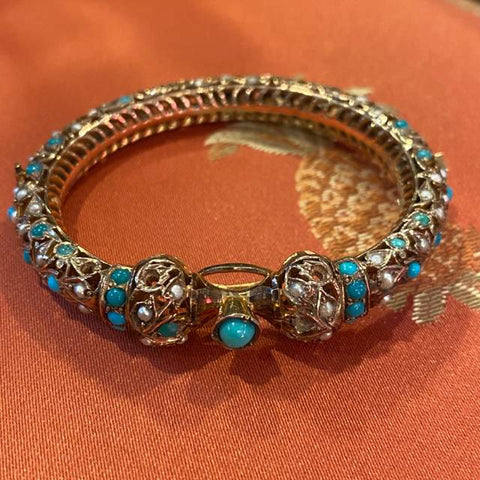 14k Indian Bracelet with Turquoise Stones, as is